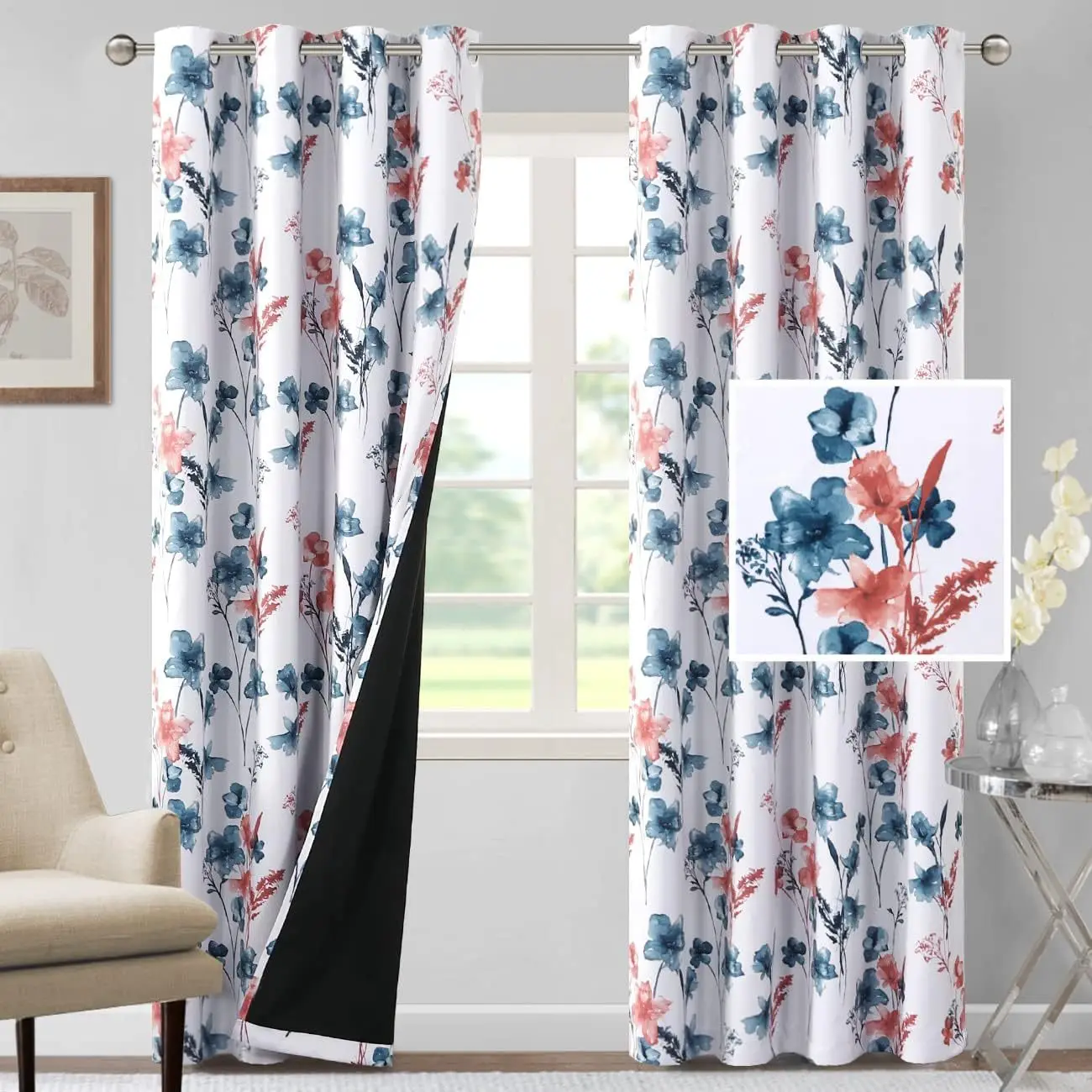 1pc Black Beni Printed Blackout Curtains North American style Bedroom Window Insulating Drapes Living Room Decor Curtains