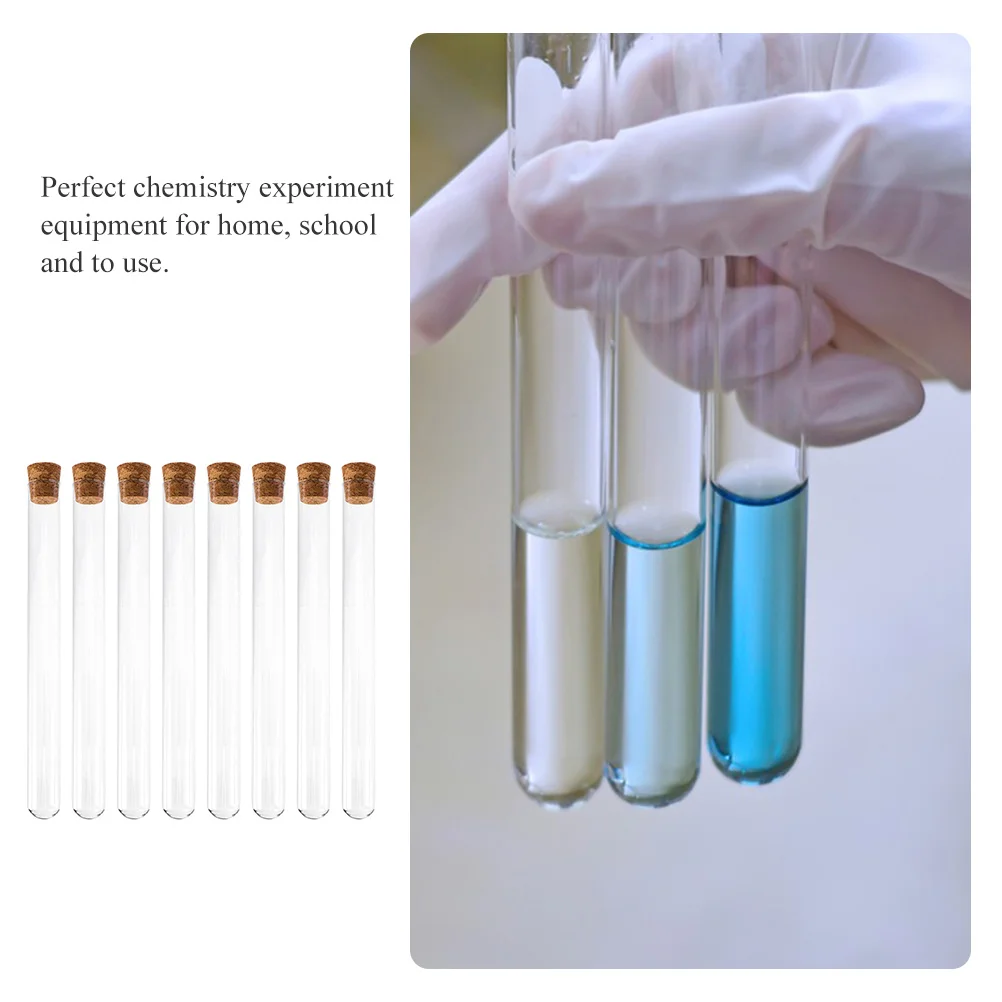 8 قطعة أنابيب اختبار الزجاج مع المقابس الخشبية واضح جولة أسفل مختبر عينة تخزين أنابيب لتجارب الكيمياء العلوم #5