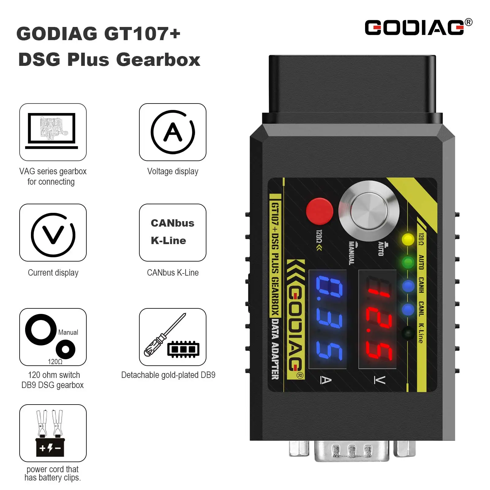 GODIAG GT107+ DSG Plus Gearbox Data Adapter For Benz/BMW/DQ250/DQ200/ VL381/VL300/ DQ500/DL501 work with PCMtuner