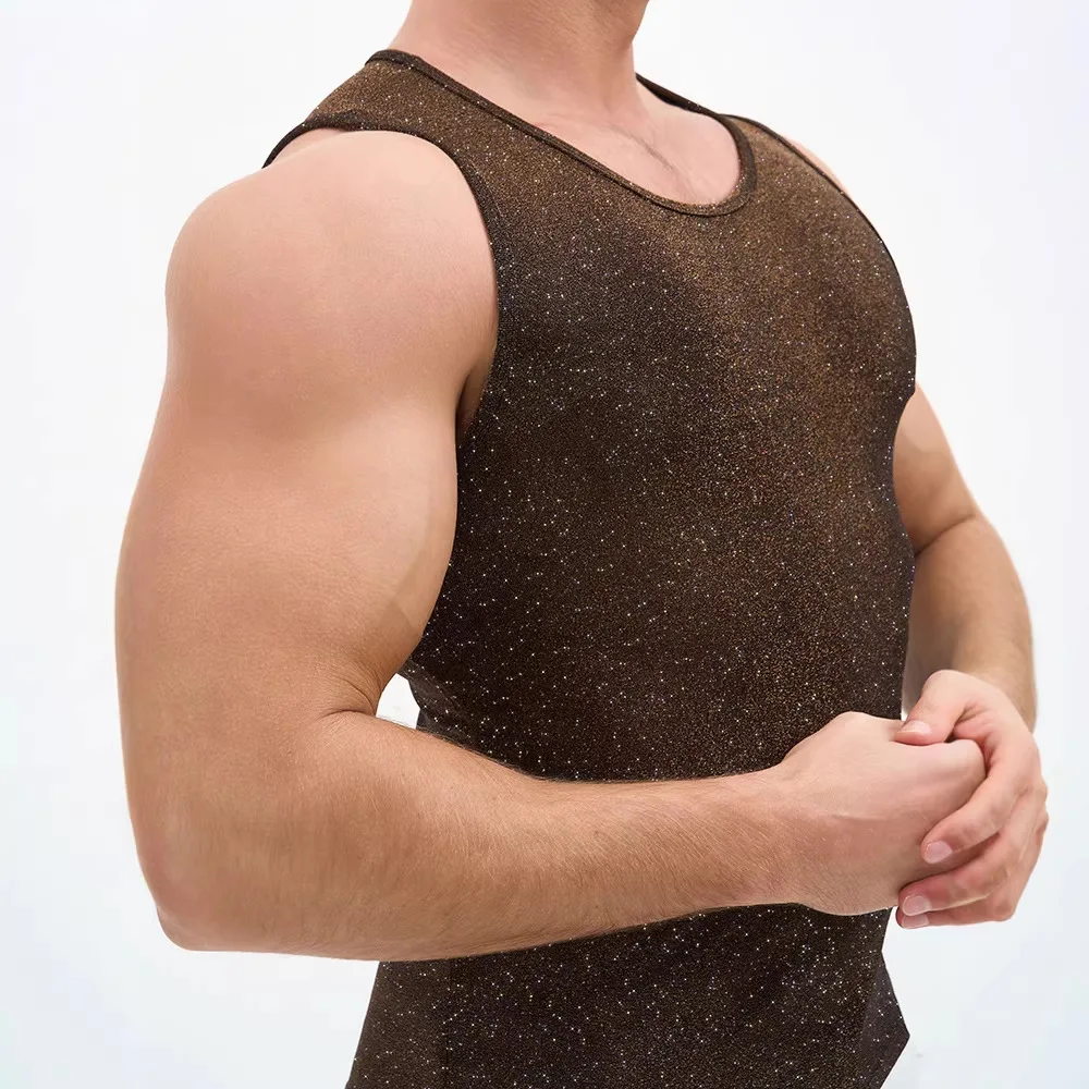 

Simple Men's Music Festival Party Vest Mesh Vest Fine Glitter Bead Sheet Top