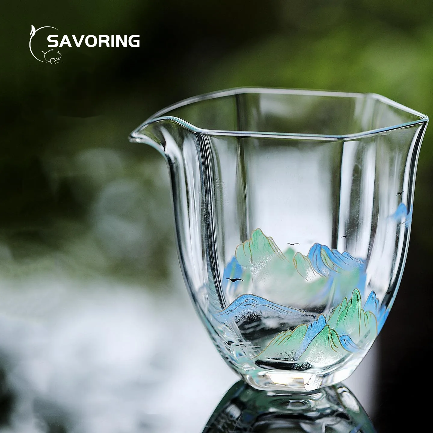 Taza de cristal con pintura de paisaje, jarra de té, taza de justo Chhai, accesorios de té Puer japonés, juego Oolong resistente al calor para beber en el mar