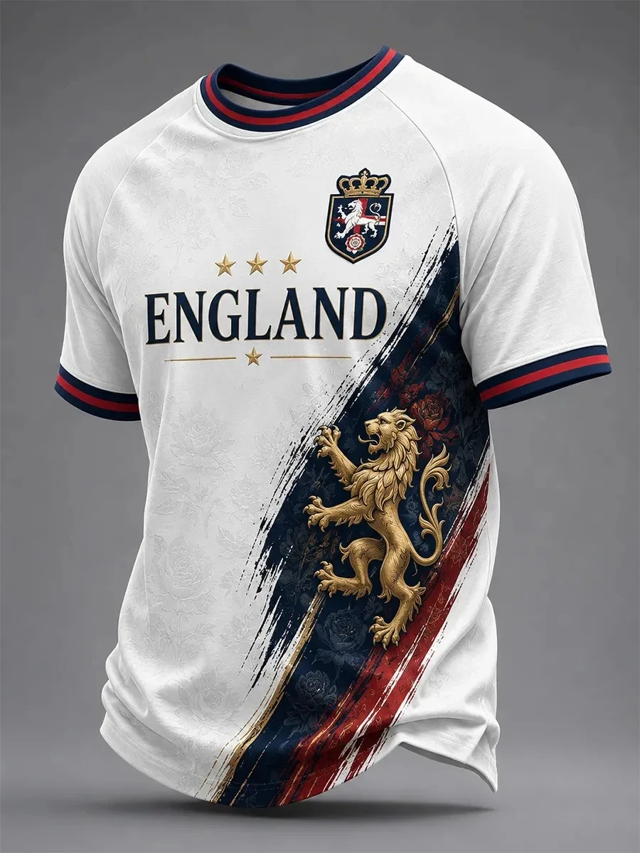 England 2026 Concept Home Football Shirt, Fan Surrounding 3D Printed Quick Drying Sports Casual Match Men's Top T-shirt
