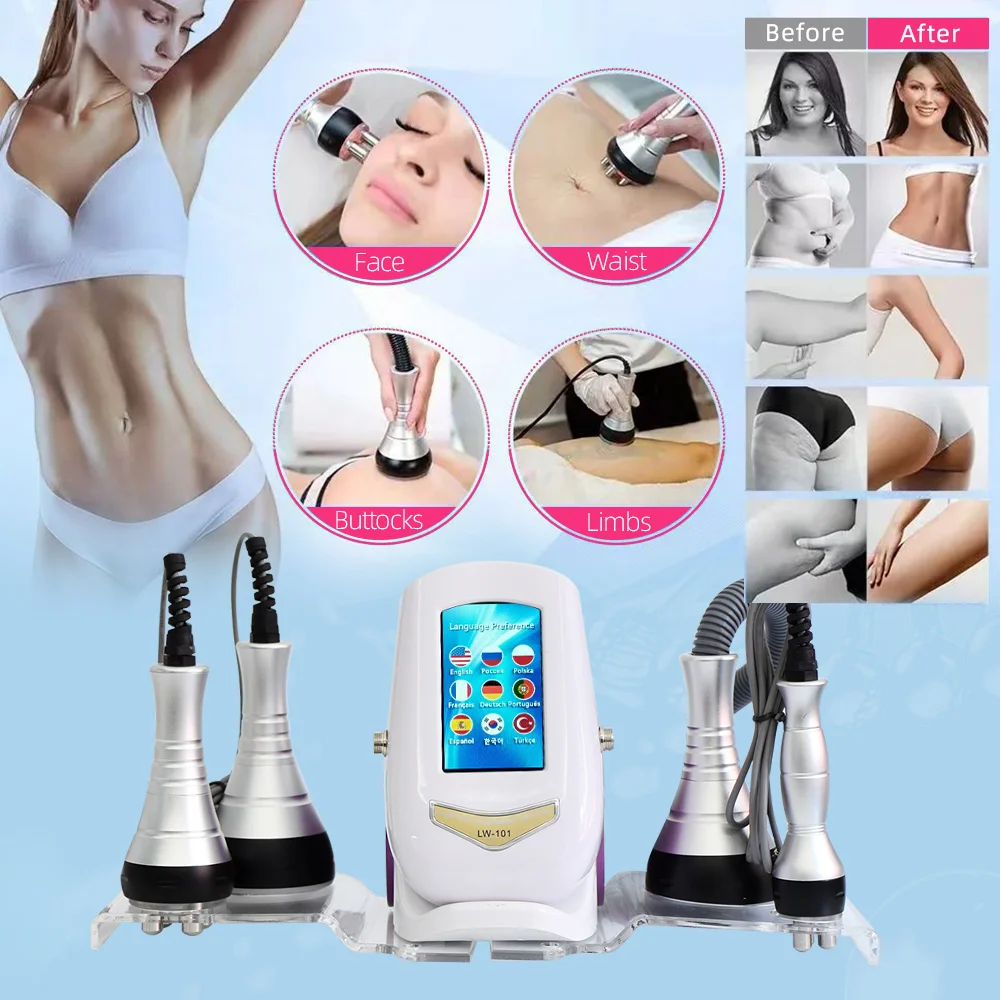 4 IN 1 Cavitation Machine 40k Ultrasonic Shape Vacuum Frequency Liposuction Weight Loss Slimming Skin Tightening Lifting Light