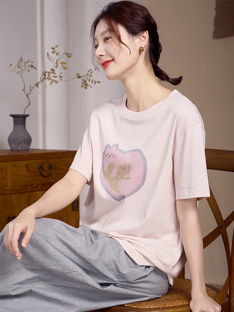 

Original Artistic Cotton Printed ort Sve T-irt Women's Fun fiti Cool Loose Casual Top Summer New Sle round Ne