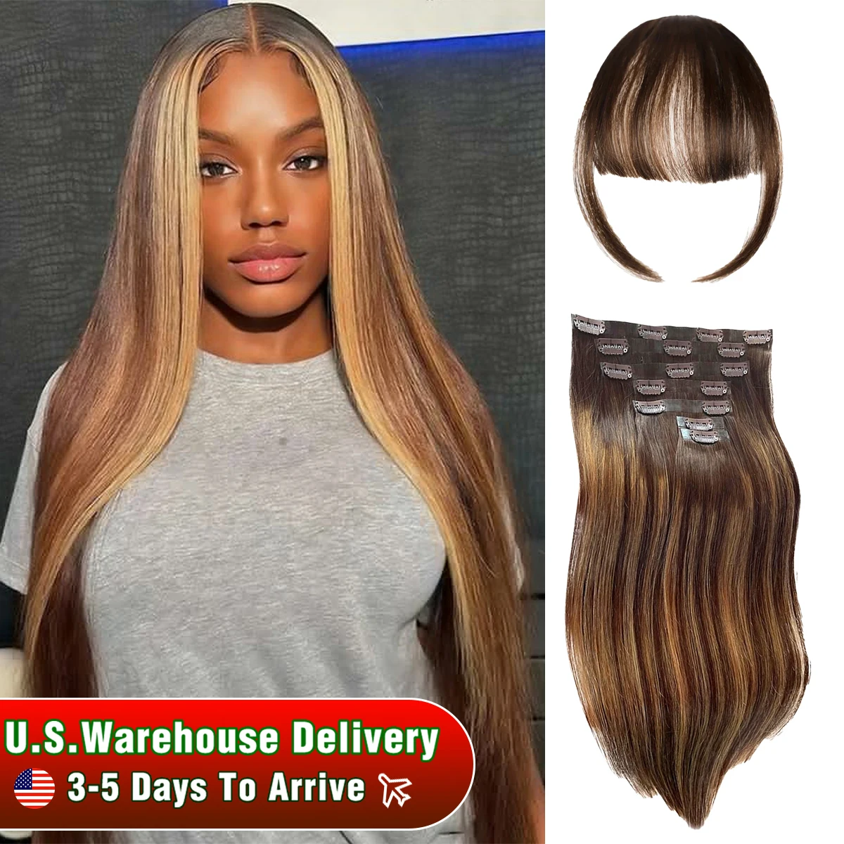 Highlight Color Hair Extensions #4/27 Clip In Straight Real Human Hair Double Weft 140G Per Pack 10 Pcs Clip Ins Extension