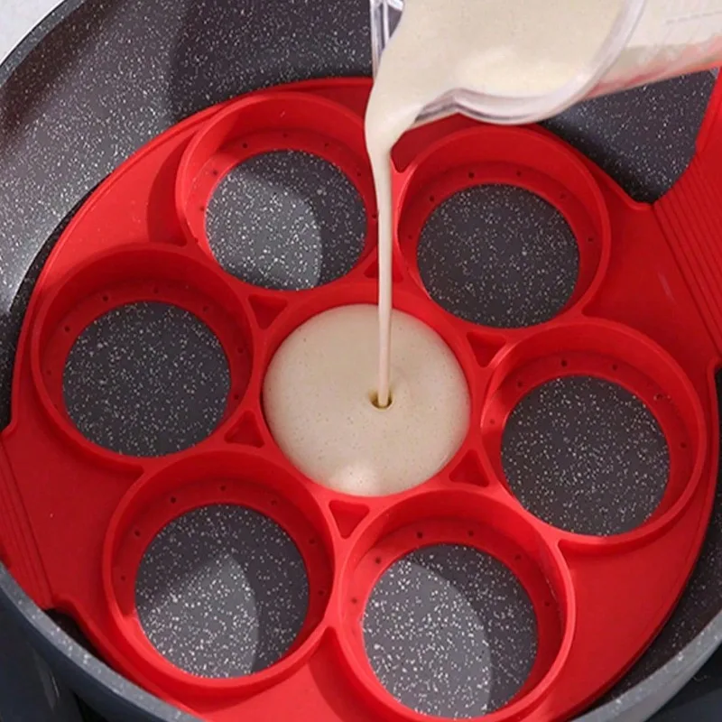 

7-Hole Silicone Egg Ring - Round Omelette Mold Heat-Resistant Multi-Port Egg Cooker Non-Stick Baking Tool for Breakfast Pancake