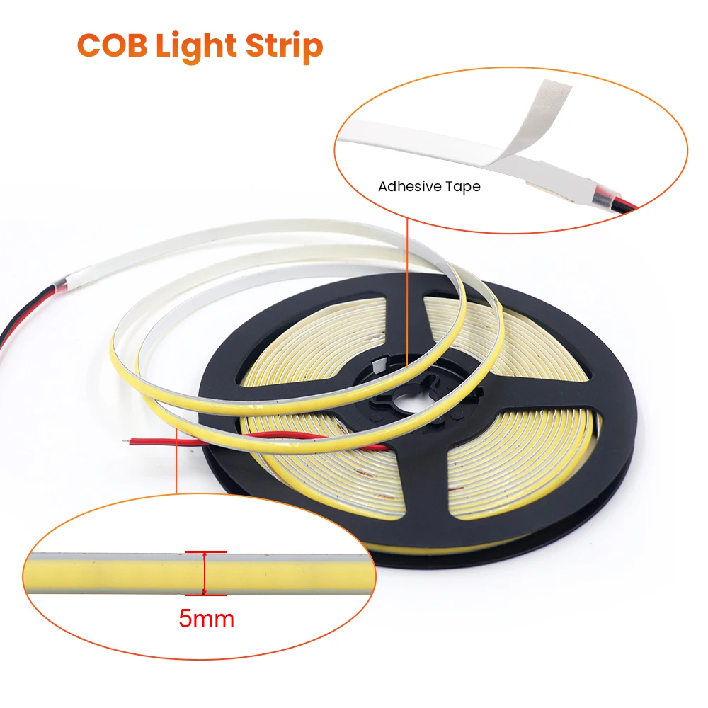 DC 12V 5V 5mm PCB światło taśma COB LED oświetlenie liniowe o wysokiej gęstości 320LED/m światła elastyczna taśma nocne dekoracje do domu 9 kolorów