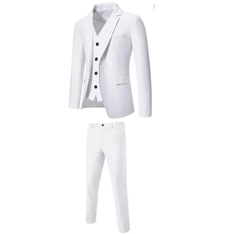 

Adult Men's Casual Tee-Piece Suit Vest Pants Set Special Wide Fit Sewn Detail All Seasons Thin Stand Collar No Button