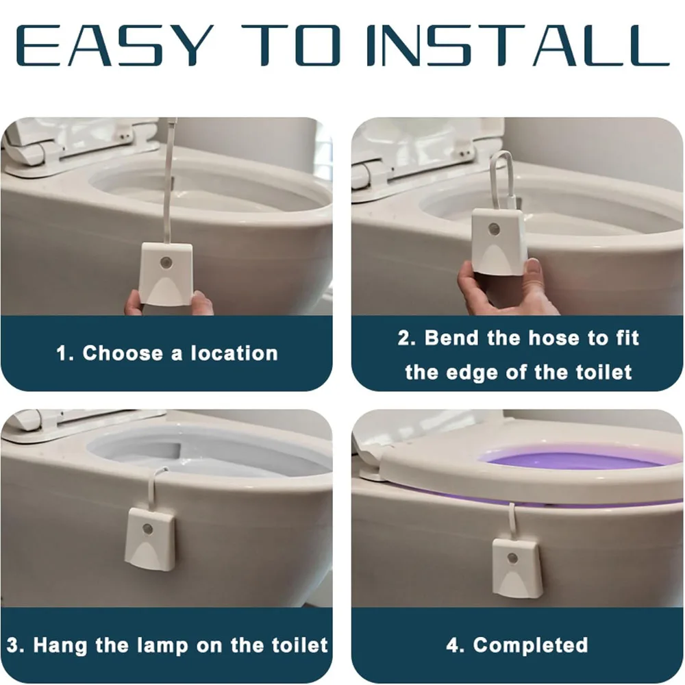 Toilet Night Lights USB Rechargeable 16 Colors Changing LED Inside Toilet Bowl Motion Sensor Activated LED Projection Nightlight