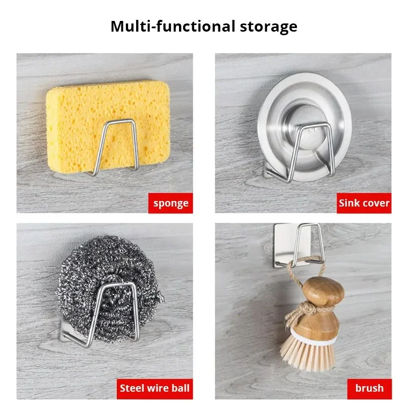 1pc Kitchen Sponges Holder Self Adhesive Sink Sponges Drain Drying Rack Stainless Steel Storage Holder Kitchen Accessories