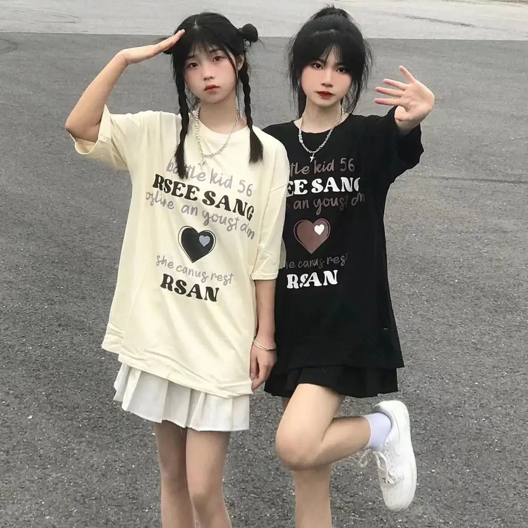 

Футболки с коротким рукавом, женские негабаритные мешковатые свободные посадки, шикарные удобные хлопковые топы в стиле Харадзюку в стиле ретро, повседневные винтажные корейские топы