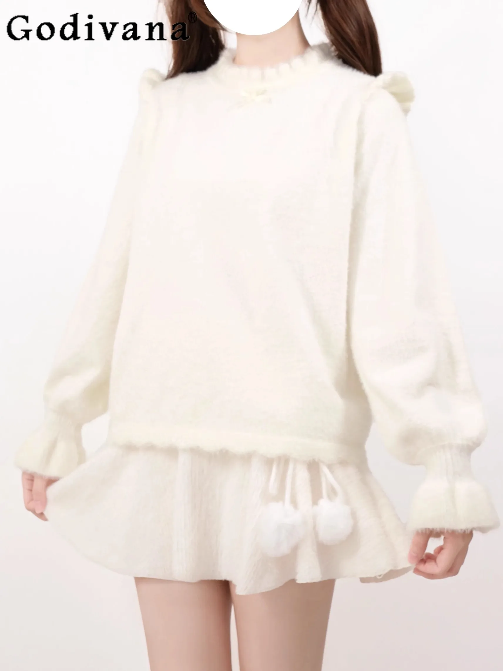 

Japanese Original Lolita Sweet Girl Inner Wear Autumn Winter Warm Sweater 2025 New Lace Fluffy Versatile Base Shirt