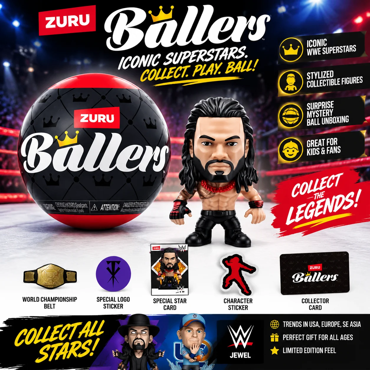 2026 Neue Zuru Surprise Ballers Blind Ball PVC Mini-Wrestling-Figuren Undertaker John Cena Sammlerstück Star Mystery Box Geschenke