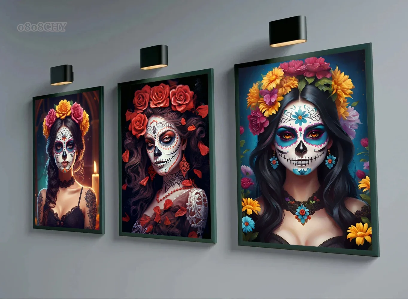 Hermosos carteles De chica con calavera De azúcar, lienzo impreso, imágenes artísticas De pared, retrato De moda para chica con calavera, pintura en lienzo, Cuadros para el hogar
