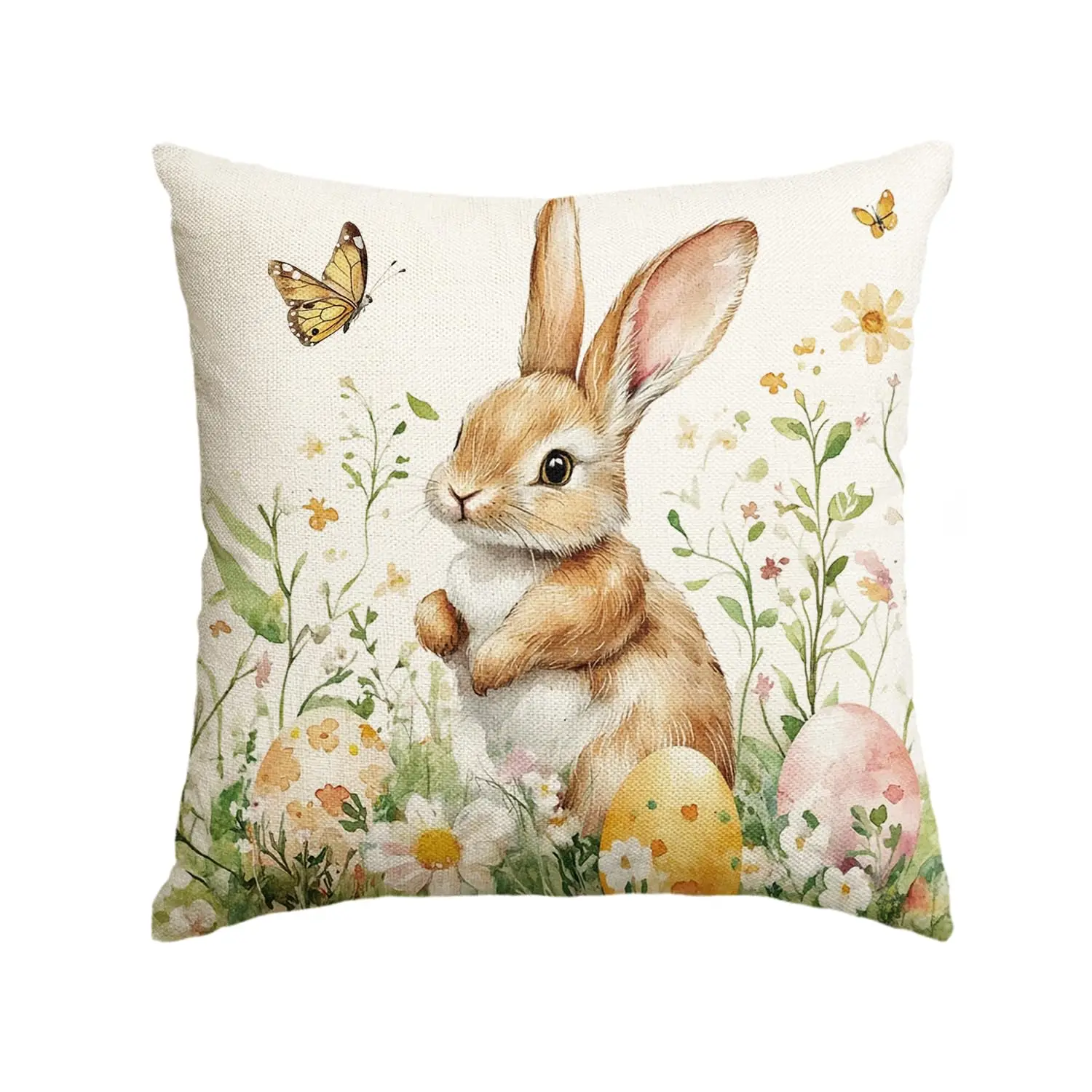 1-teiliger Kissenbezug mit Ostereier und Häschen |   Kissenbezug mit Wildblumen- und Schmetterlingsmuster, doppelseitiger Sofadekor mit flachem Druck