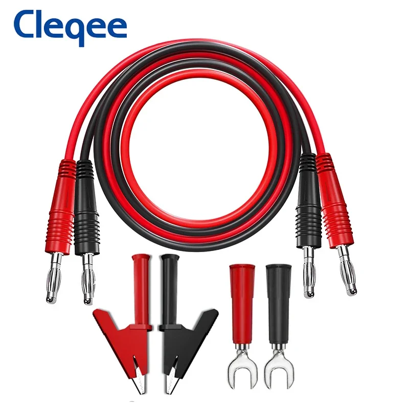 Cleqee P1041B Kit de cables de prueba de enchufe Banana Dual de 4mm, pinzas de cocodrilo a enchufe de pala tipo U de 6mm, Cable de 100cm y 1000V