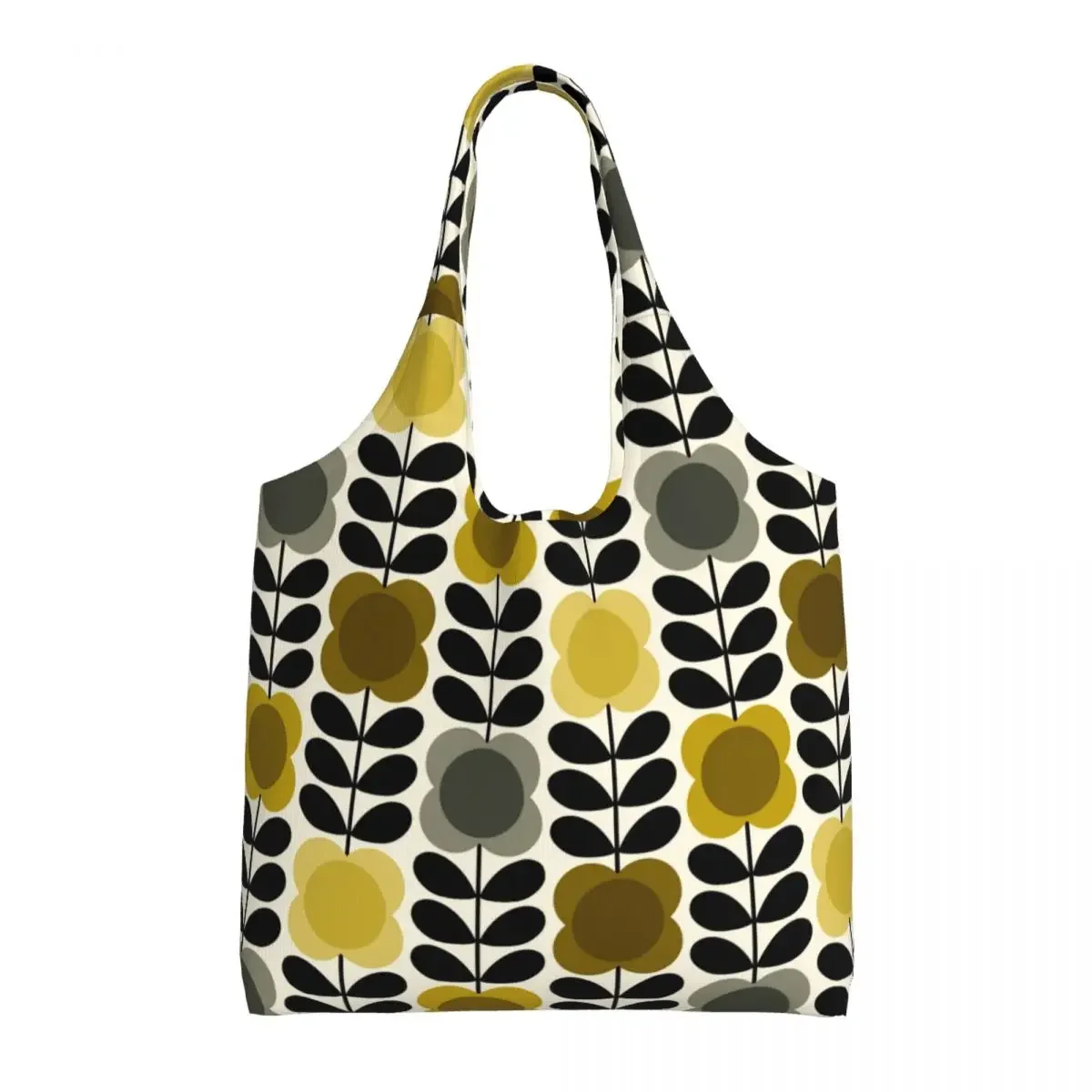 Custom Kawaii Orla Kiely Spot Flower Stem Yellow Grey Shopping Tote Bags Reusable Canvas Grocery Shopper Shoulder Bag Handbags