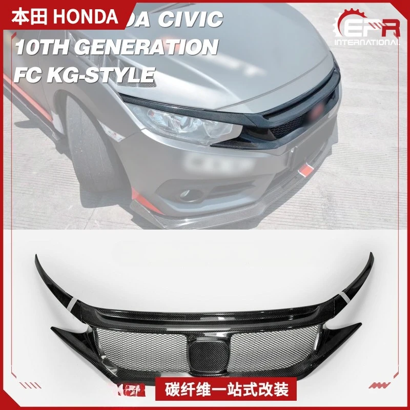 

Applicable To Honda 10th Generation Civic FC Carbon Fiber Modification KG Front Bar Middle Net Replacement, Headlight Eyebrow