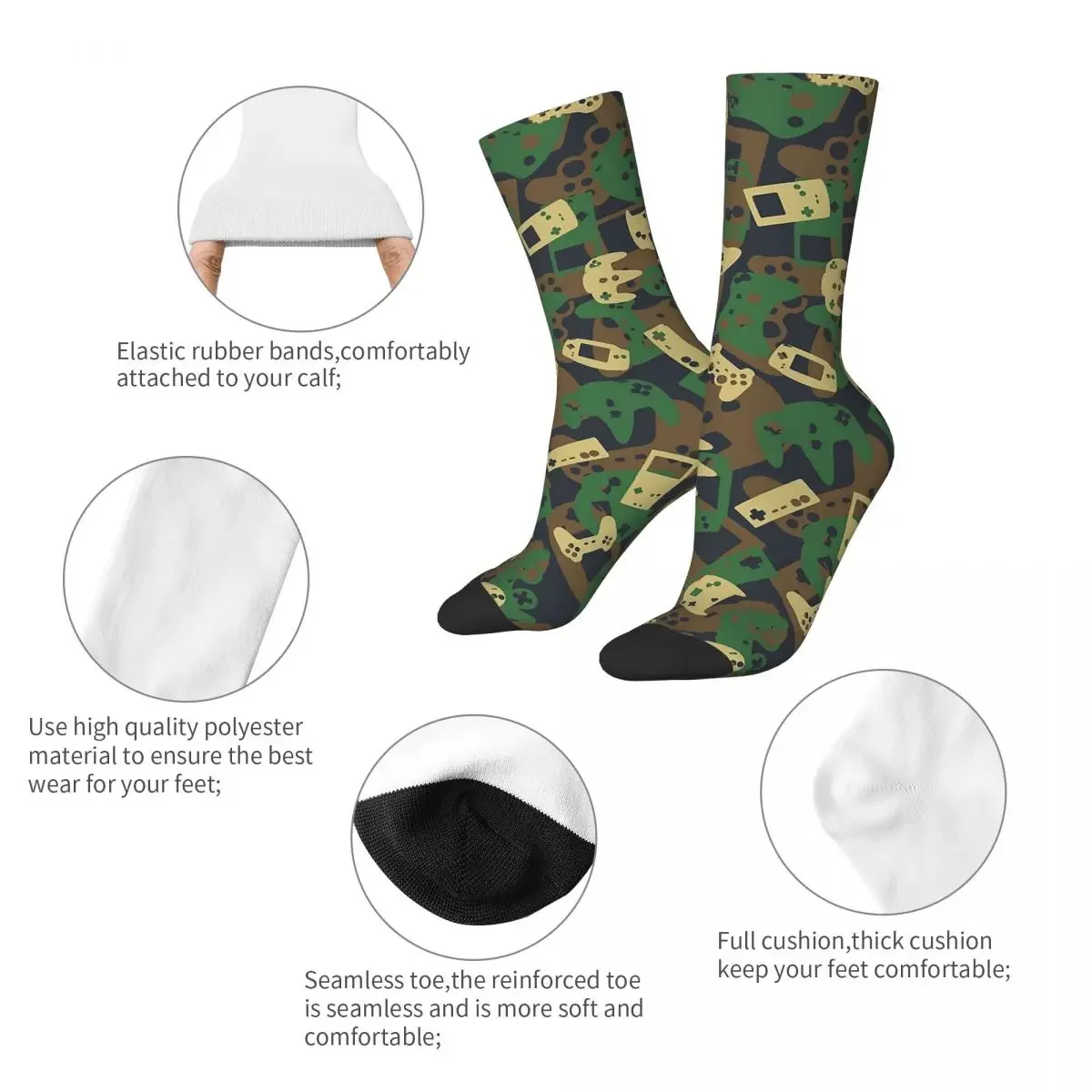 Crazy Design Gamer Camo Football Socks Game Controllers Polyester Cycling Crew Socks for Unisex Breathable