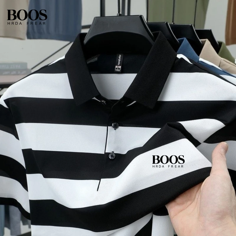 New Summer High-Quality Striped Short-Sleeved Polo Shirt for Men, Fashionable and Casual, Breathable