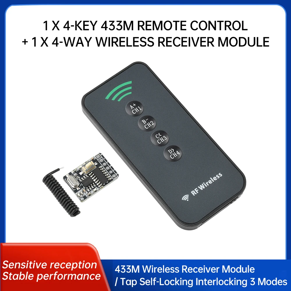 4 Way Wireless Learning Module Wireless Receiver Module 4 Keys 433MHz Remote Controller RF Receiver Multi-Function Controller