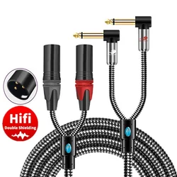 Hifi Audio kabel podwójny 1/4 Cal TS Mono Jack 6.35mm do 2 XLR 3-Pin męski do wzmacniacza mikser OFC ekranowane przewody 1M 2M 3M