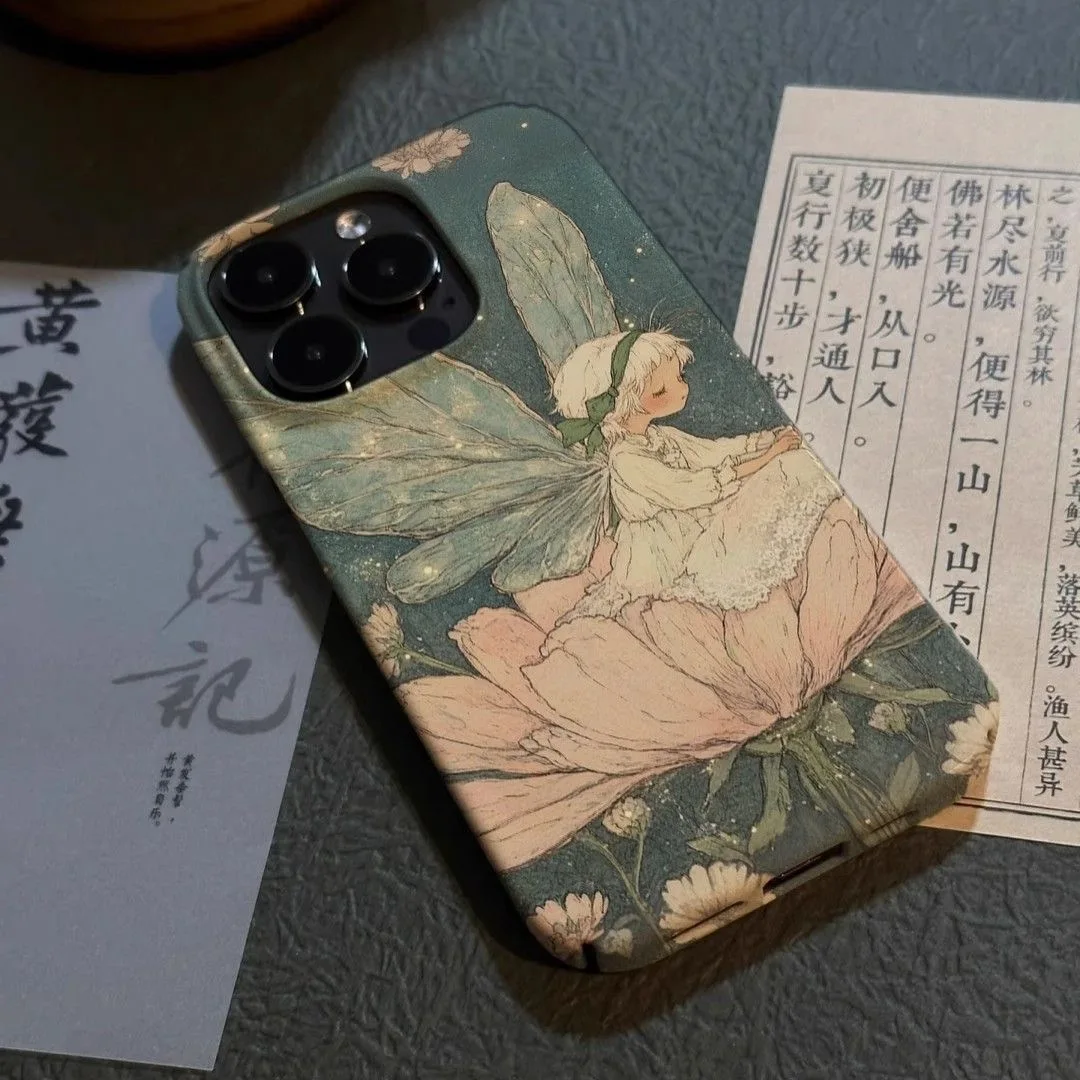 Dreamy INS Cute Fairy-on-Flower Pattern Phone Case for iPhone 17 16 15 14 11 12 13 Pro Max Air Plus Back Cover