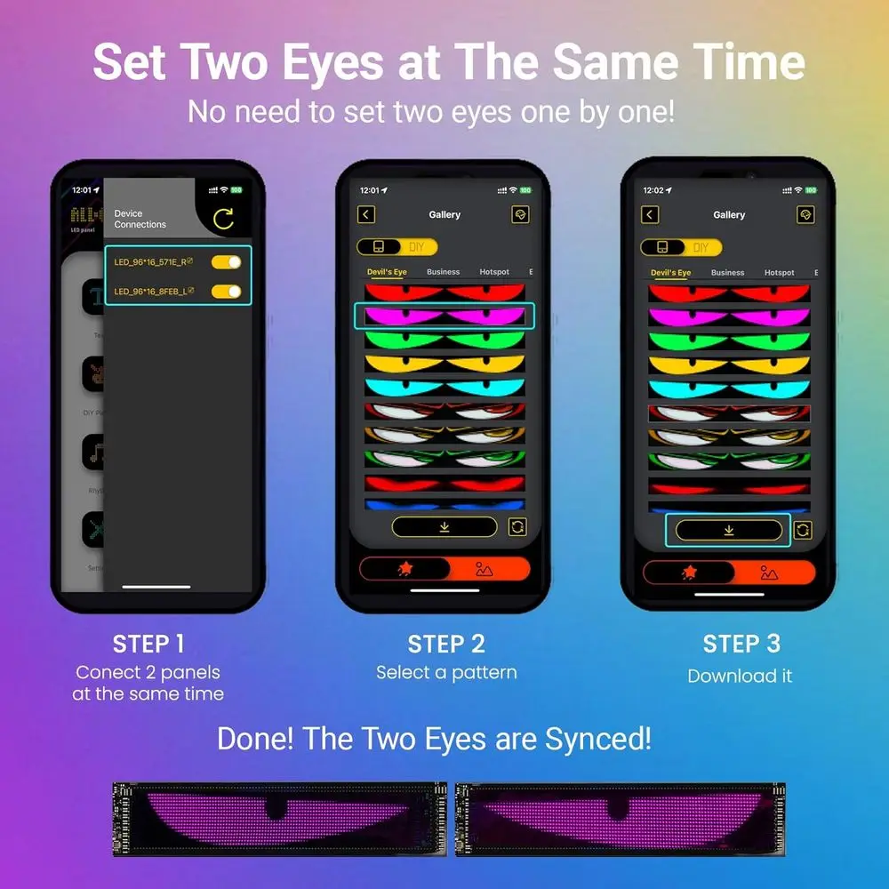 Coppia di occhi da diavolo LED 23,6x4,7 per parabrezza di veicoli - Ideale per auto, camion, SUV - Regalo unico per uomo