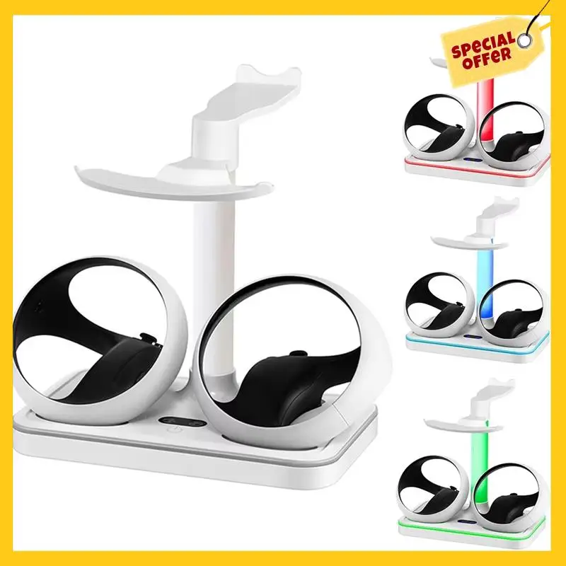 

ABDE-Charging Station For PS VR2 With RGB Light, Vertical Charging Stand Dock Support For PSVR2 Headset Display Accessories