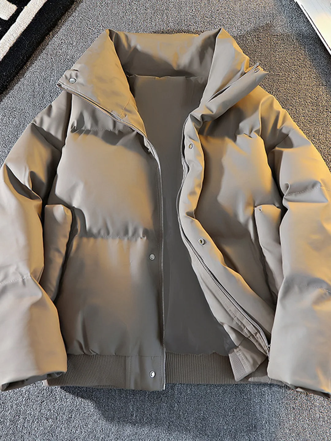 

Men's ort Thiened PU Leather down Cotton Jaet Winter Warm Stand Collar Coat Cleanfit Bread Sle Cold Resistance