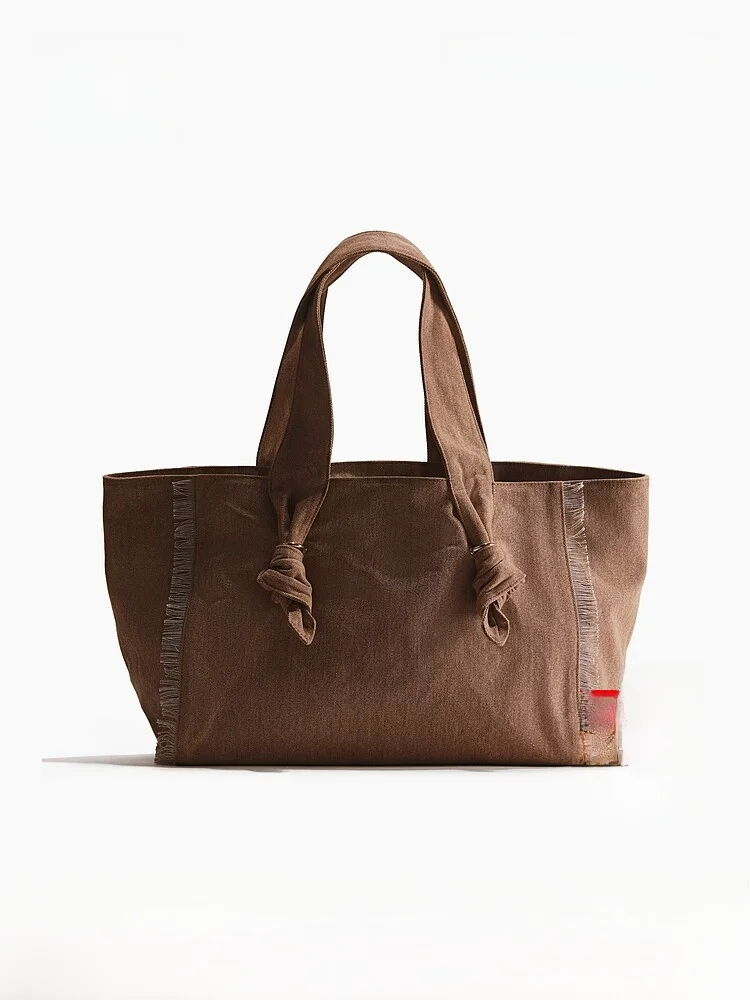 

H&M Summer New Ladies Tote Bag with Knot Decoration 1332760 Canvas Bag Women's Fashionable Handbag Suitable for All Seasons