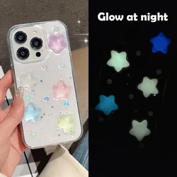 Super Cute Glow in dark Case for iPhone 15 14 13 12 11 mini Pro Max Cases Shockproof Soft Cover Lovely 3D Star kawaii Coque