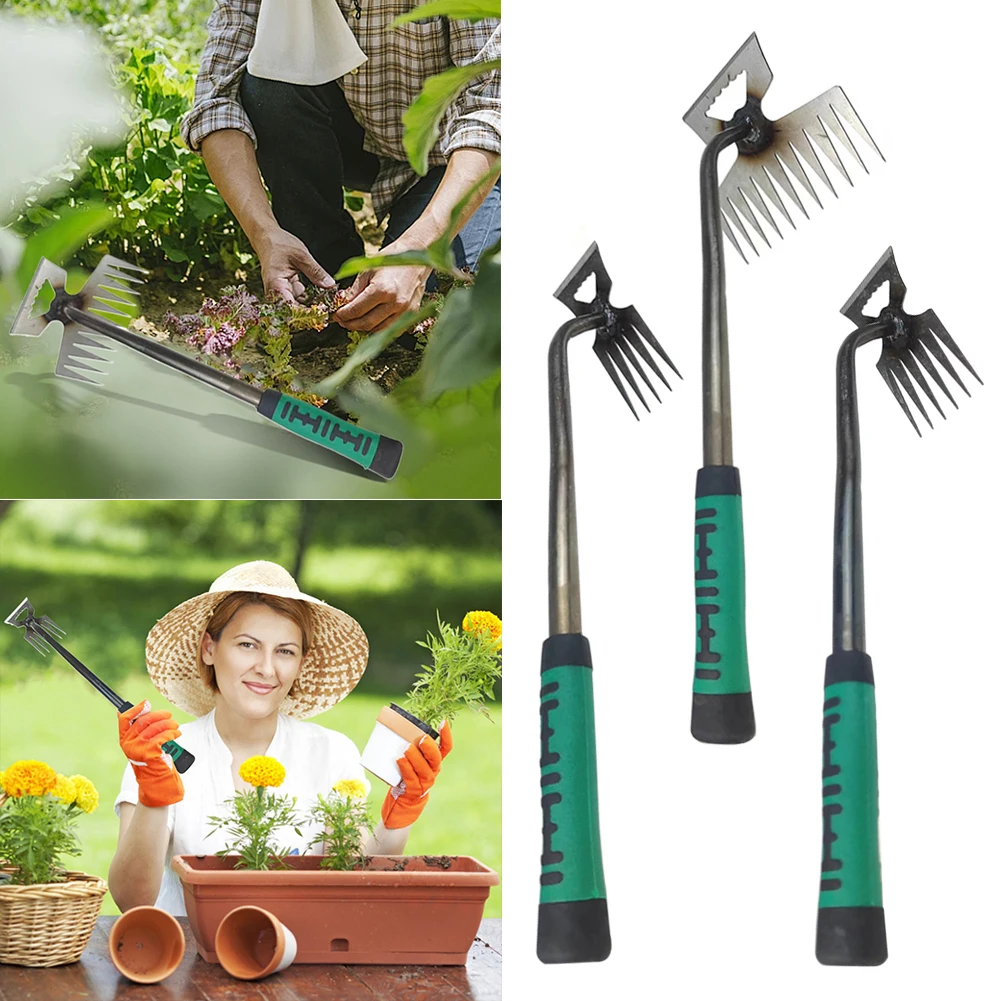 Garden Weeder Manganese Steel Weeding Tool Ergonomic Handle Grass Rooting Loose Soil Rake Sturdy V-shaped Fork Garden Hand Tools