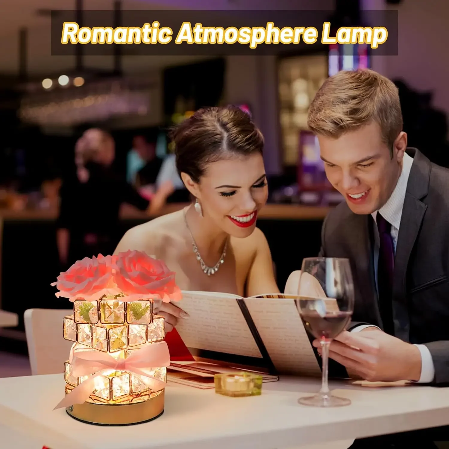 LED Rose Crystal Table Lamp 3 Color Rechargeable Artificial Rose Flower Table Lamp Touch Lamp for Women Mom Wife Girlfriend Gift