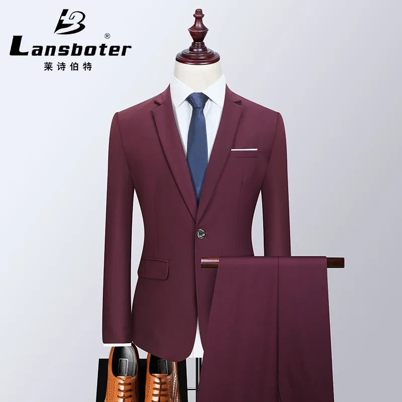 

Men's Suit Set One Button Split 2 Pieces Business Slim Fit Professional Wedding Suit Coat With Pants