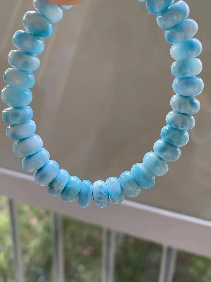 Natural Blue Larimar Gemstone Round Beads Bracelet 9.4mm Women Men Blue Larimar Beads Bracelet AAAAAA