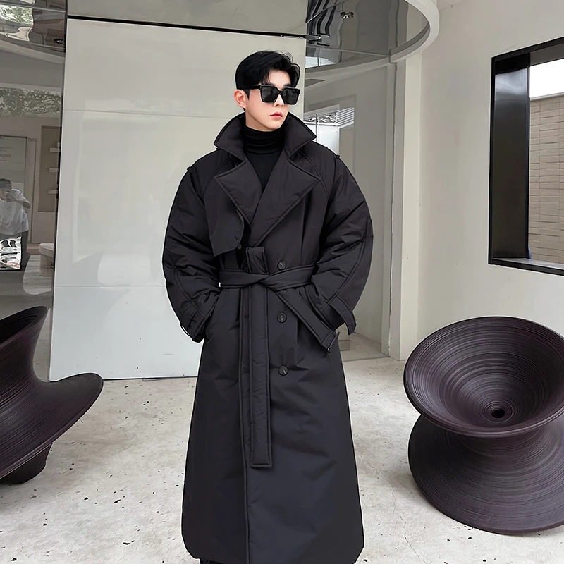 PFHQ Winter Oversize Silhouette Thickened Double Breasted Long Cotton Coat Solid Color Male Tops Solid Color Casual 21Z7505