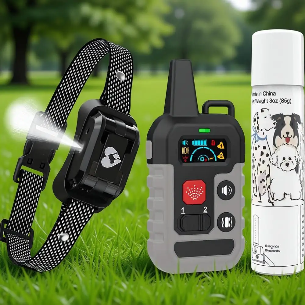 

Dog Training Collar with Remote, 4 Modes: Vibration/Spray/Spray Enhancement, Humane Safe Rechargeable Bark Collar, IPX6 Waterpro