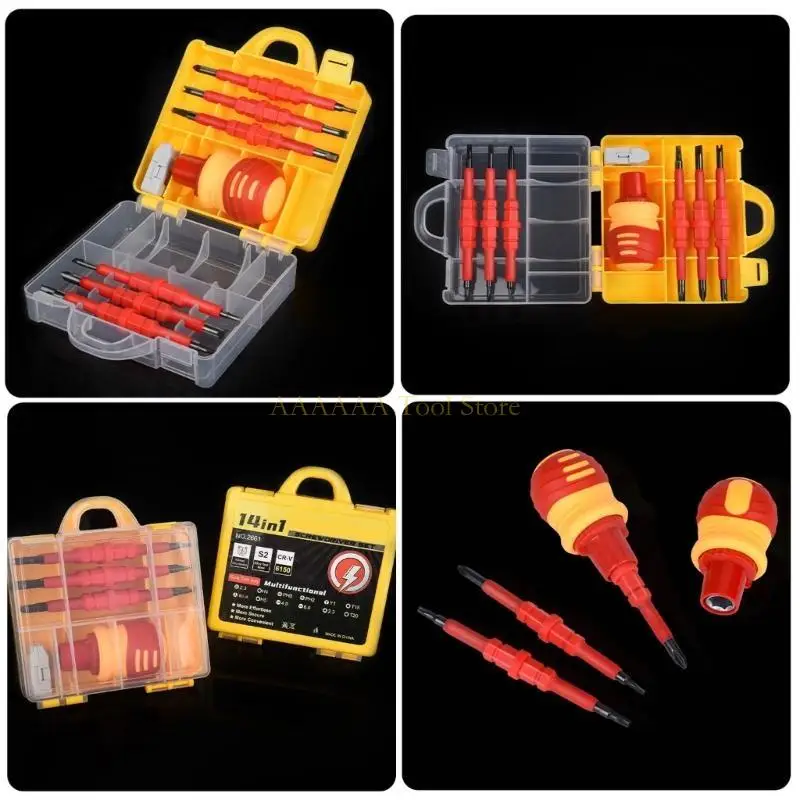 

A2BE Insulated Screwdriver,14Pcs Screwdriver Set, Tip Electrician Tools with Case Interchangeable Bits