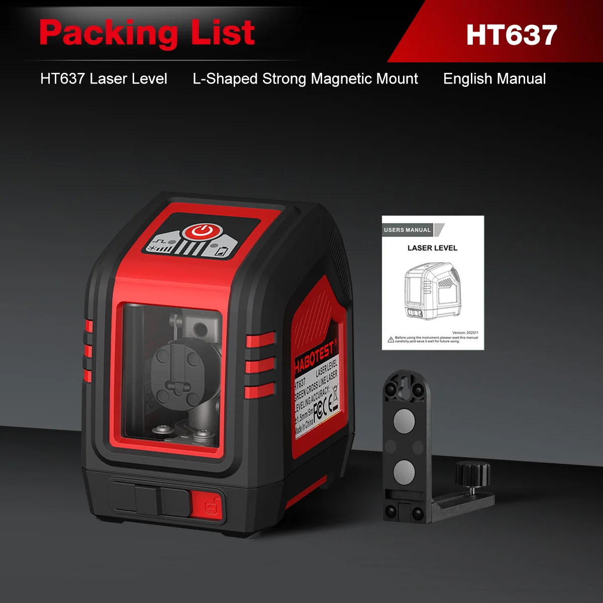 HABOTEST HT637 Mini 2 Line Green Laser Level Auto Self Leveling 30M ±1.5mm/5m Incline Mode Construction Alignment Measuring Tool