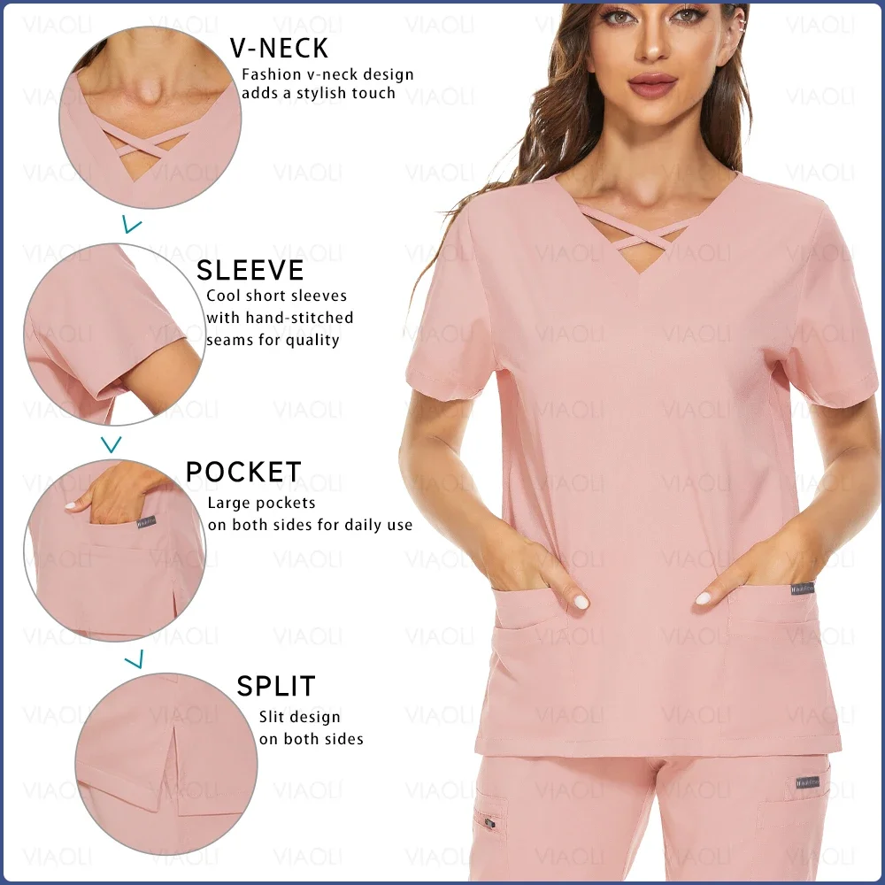 High Quality Uniforme Medical Nurse Uniforms Scrubs Set Women's Modern V-Neck Top Pockets Pant Hospital Doctor Surgical Workwear