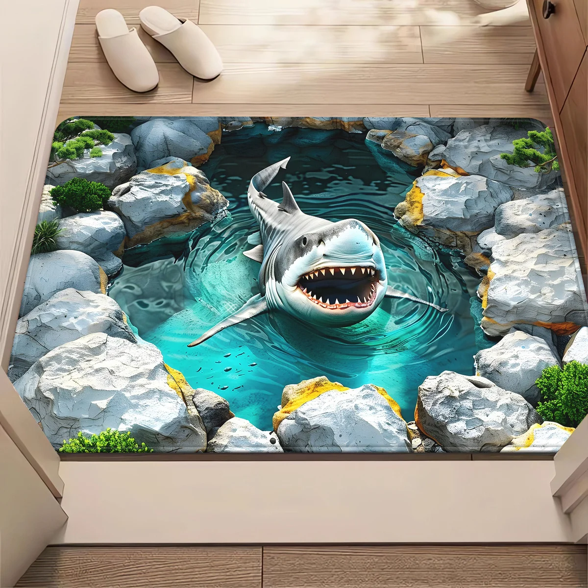 Large Decorative Printed Shark Tropical Underwater Theme Welcome Doormat Mat Polyester Waterproof Indoor Outdoor Entrance Mat fo