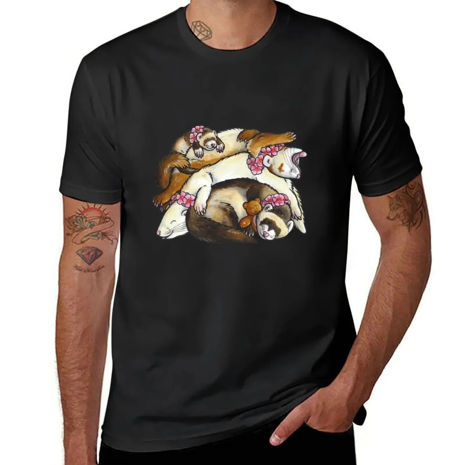 Sleeping ferret pile T-Shirt summer tops cute tops mens graphic t-shirts pack