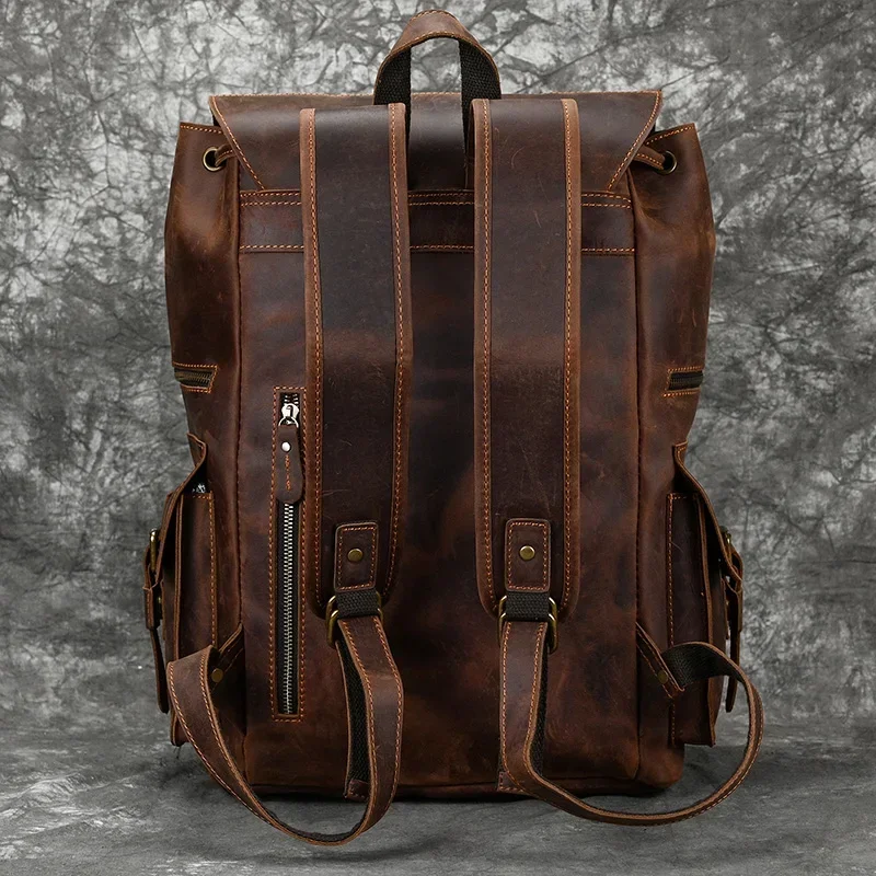 Sac à dos en cuir véritable pour homme, sac à dos de voyage pour ordinateur portable, sac à dos lumineux pour homme, grand, 17 pouces, nouveautés, 2025