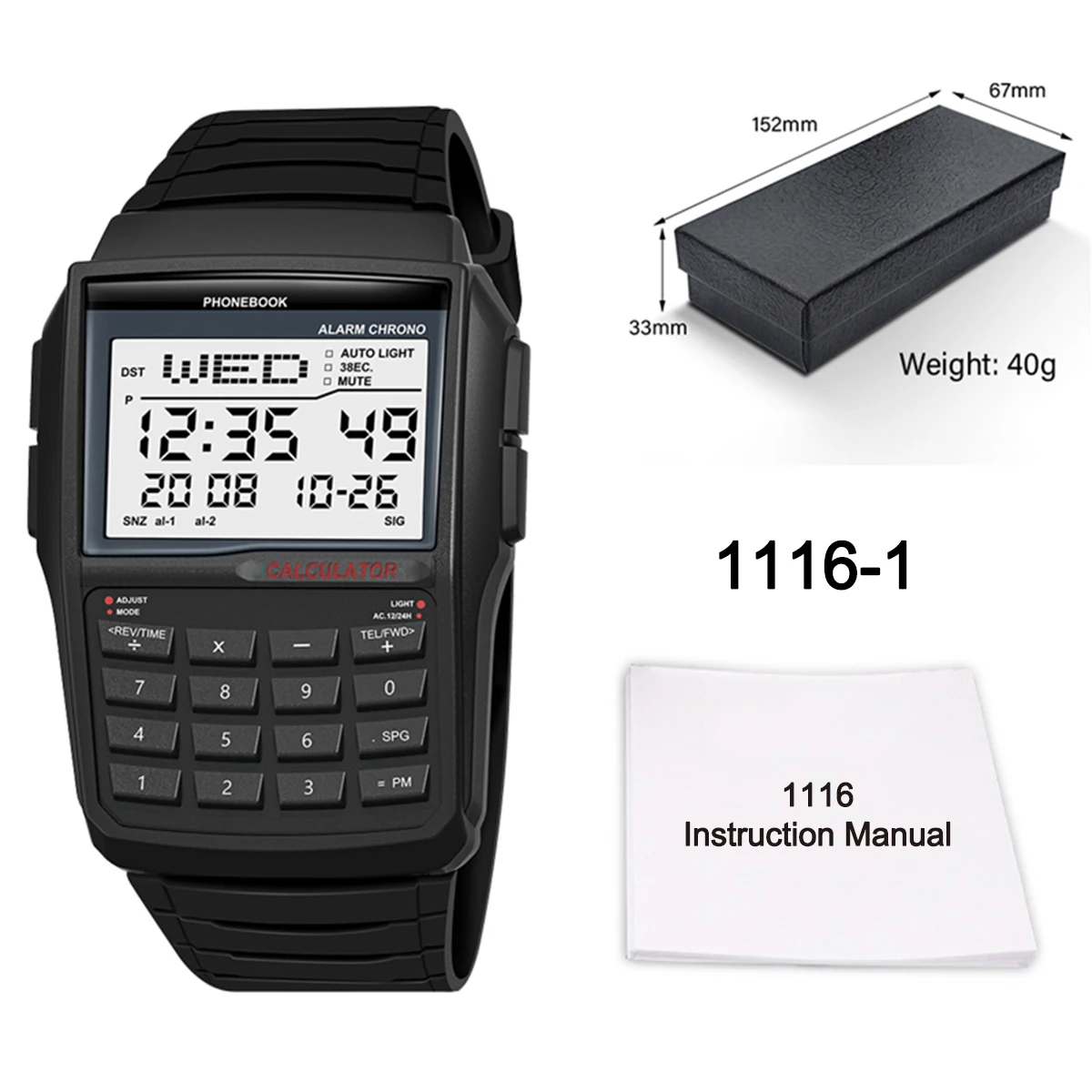 Men's Transparent Case Plastic Watch, Multifunction