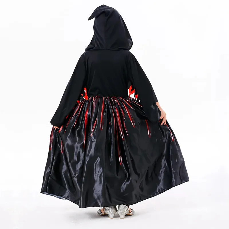 Halloween Witch for Kids Girls Vampire Costume Scary Skeleton Black Death Ghost Cosplay Carnival Party Fancy Dress kmb/25