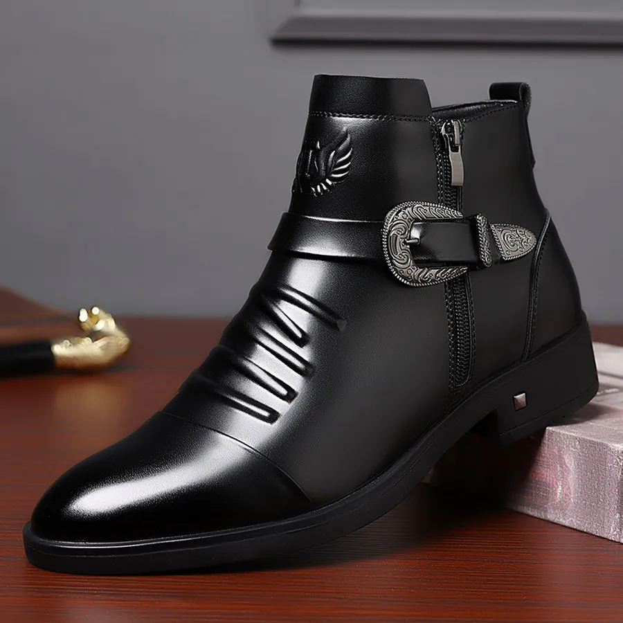 Herren PU-Stiefeletten mit seitlichem Reißverschluss, runder Zehenpartie, kurze Stiefel für den täglichen und lässigen Gebrauch – Detail 1