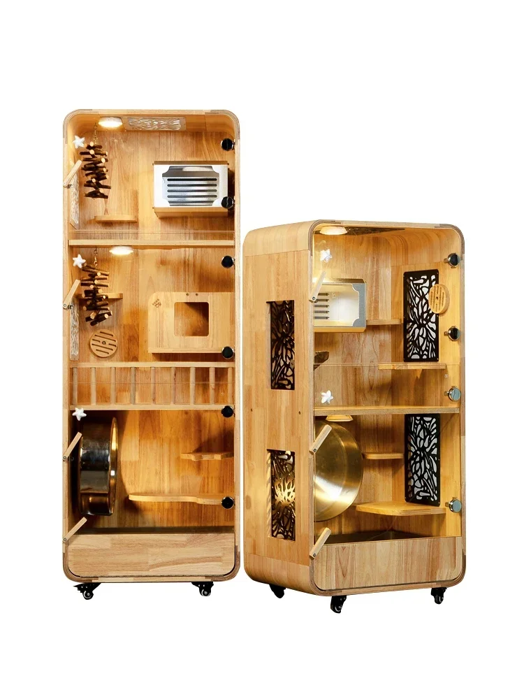 Chinchilla Villa Luxury Cabinet Cage, High-End Solid Wood House, Small Pet Home