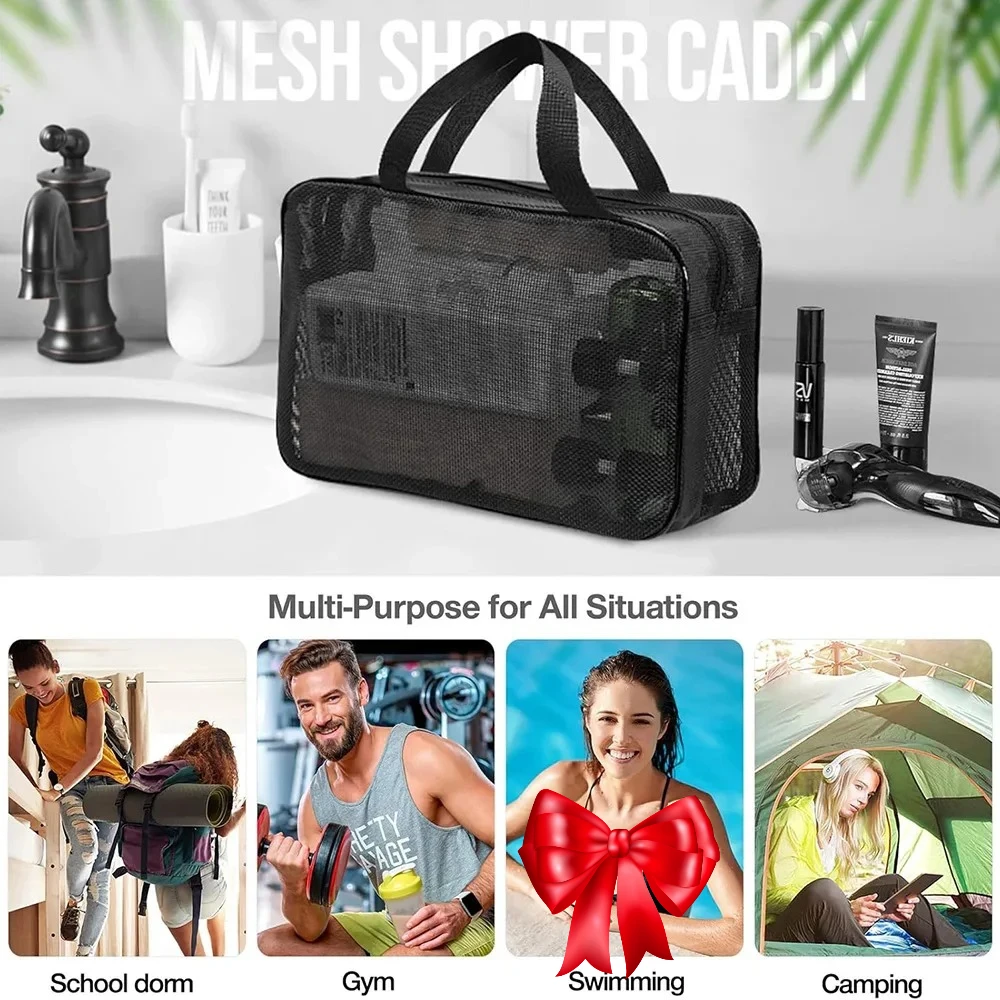 Mesh Shower Caddy Tote Bag Cosmetic Storage Bag Multifunctional Shower Bag Large Capacity Portable Toiletry Organizer
