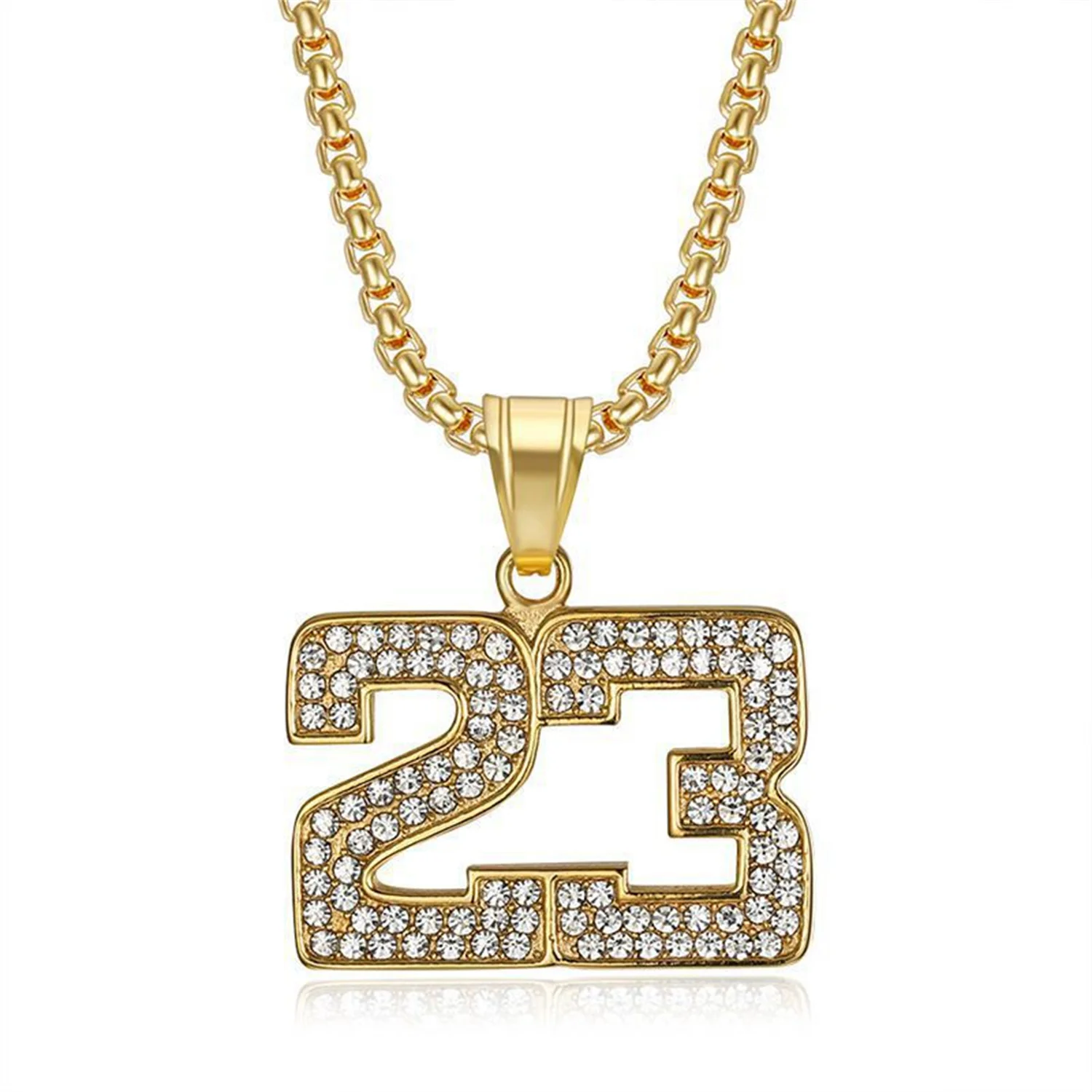 

Hip Hop Iced Out Basketball Number 23 Pendant Dropshipping Gold Color Stainless Steel Sports Necklace for Men Fans Jewelry Gift